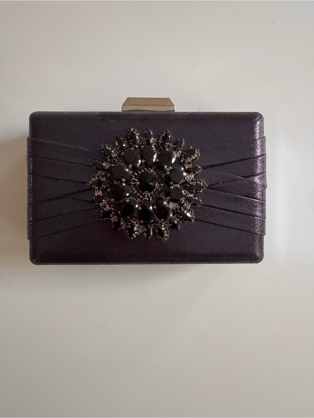 NWT iridescent Evening Clutch with Black Jewel Brooch